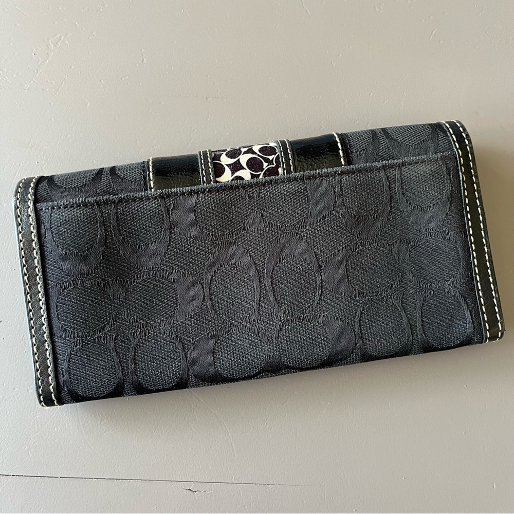 Vintage Coach Signature C Canvas Leather Long Trifold Wallet Black Logo Y2K Vtg - Picture 7 of 16